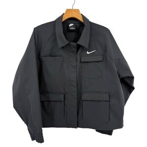 Nike NSW Swoosh Woven Boxy Patch Pocket Black Jacket Size 1X